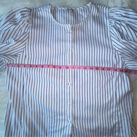 Madewell Women's 3/4 Puff Sleeve Button Up Striped Top Blue Size 14 Large Casual - Picture 7 of 11